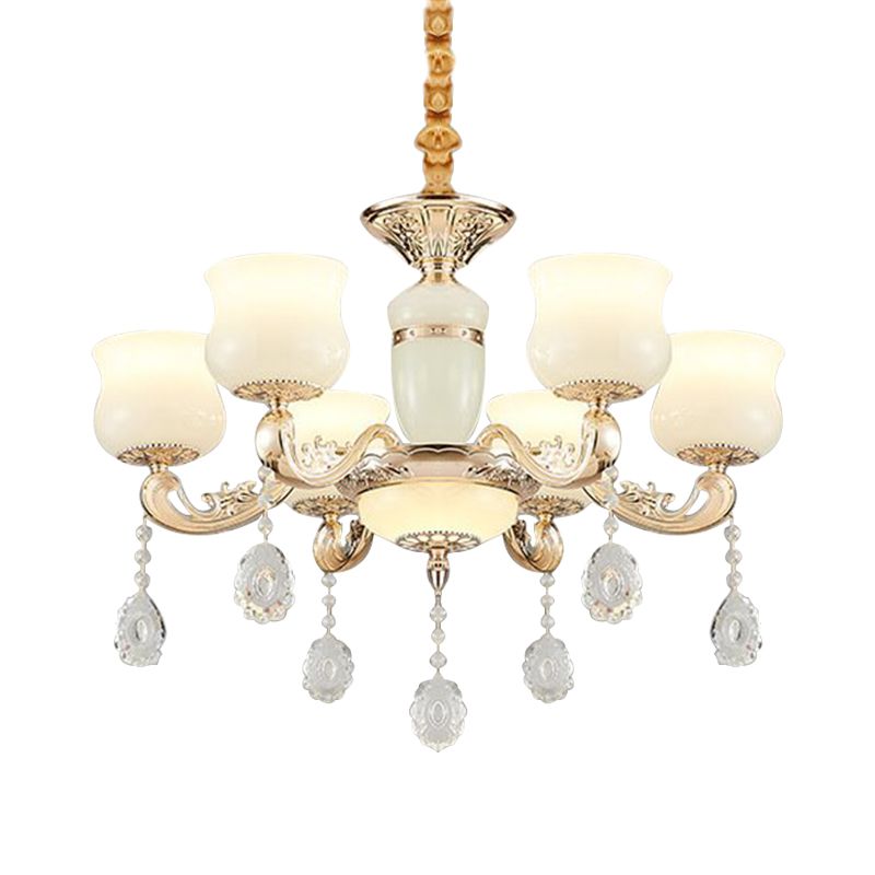 Jade Bud Kronleuchter Beleuchtung moderne 6 Lichter Schlafzimmer Kristall Deckenhängung Lampe in Gold