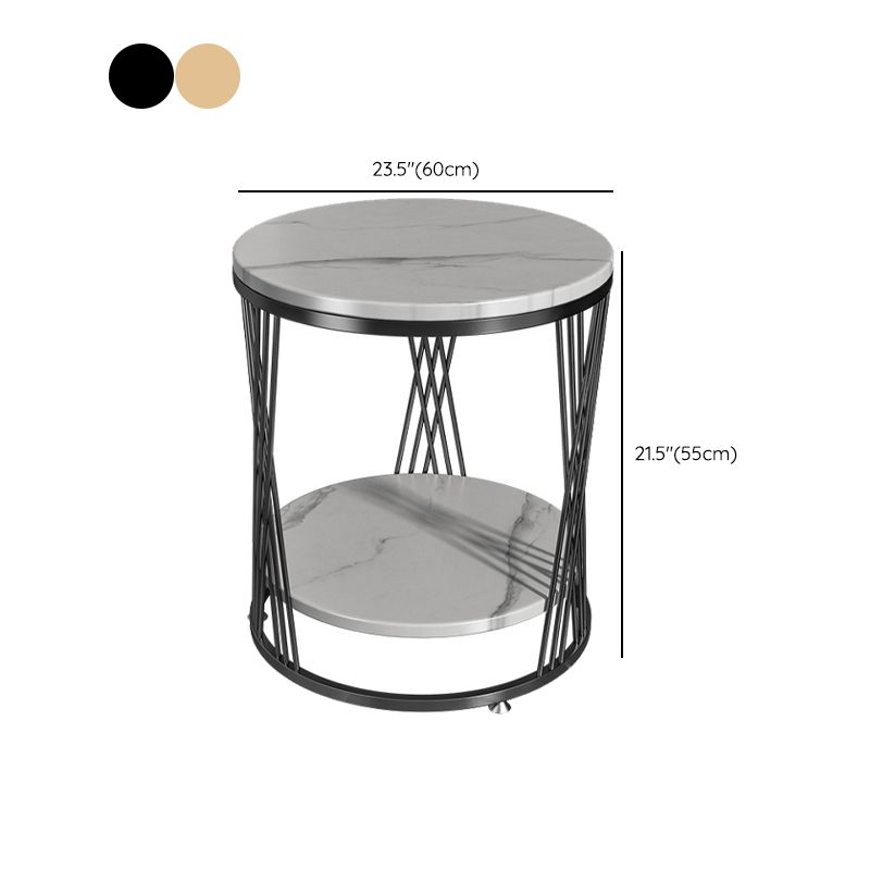 Modernistic Marble Frame with Shelf Round Double Tier Living Room End Table