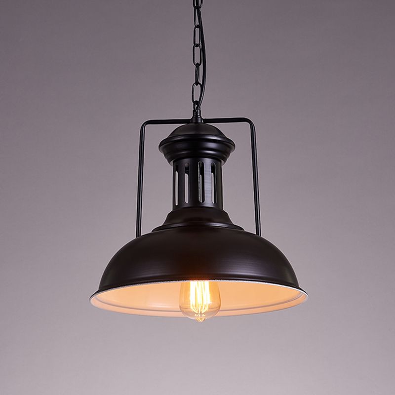 Iron Black Ceiling Pendant Bowl Shade 1-Head Industrial Style Hanging Lighting for Dining Room, 12.5"/16.5" Wide