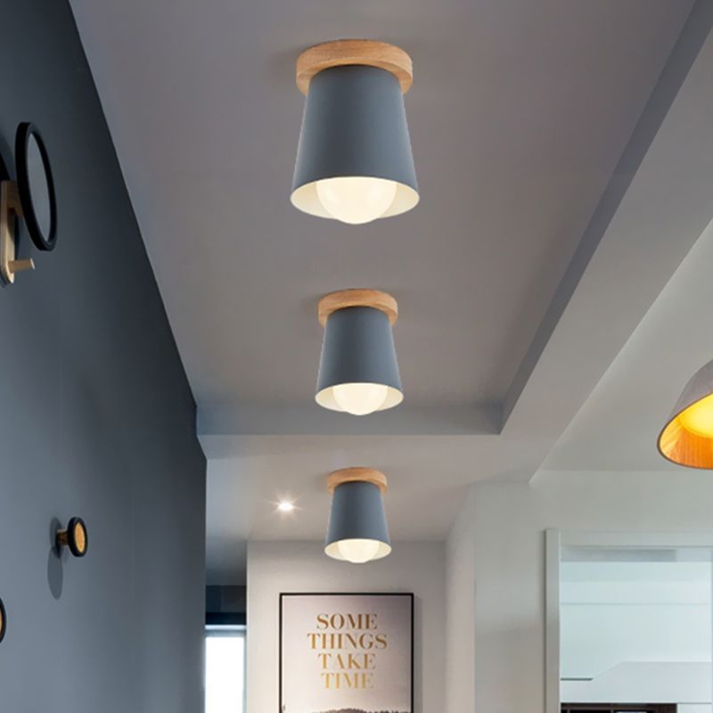 1 Bulb Gray/White/Green Conical Flush Mount Ceiling Light Metal Contemporary Ceiling Mounted Light for Bedroom
