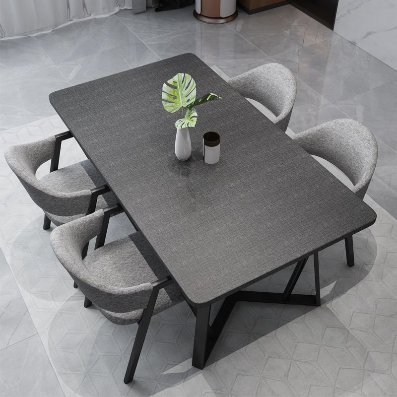 Modern Style Traditional Height Dining Set with Rectangle Shape Table and Black Double Pedestal Base