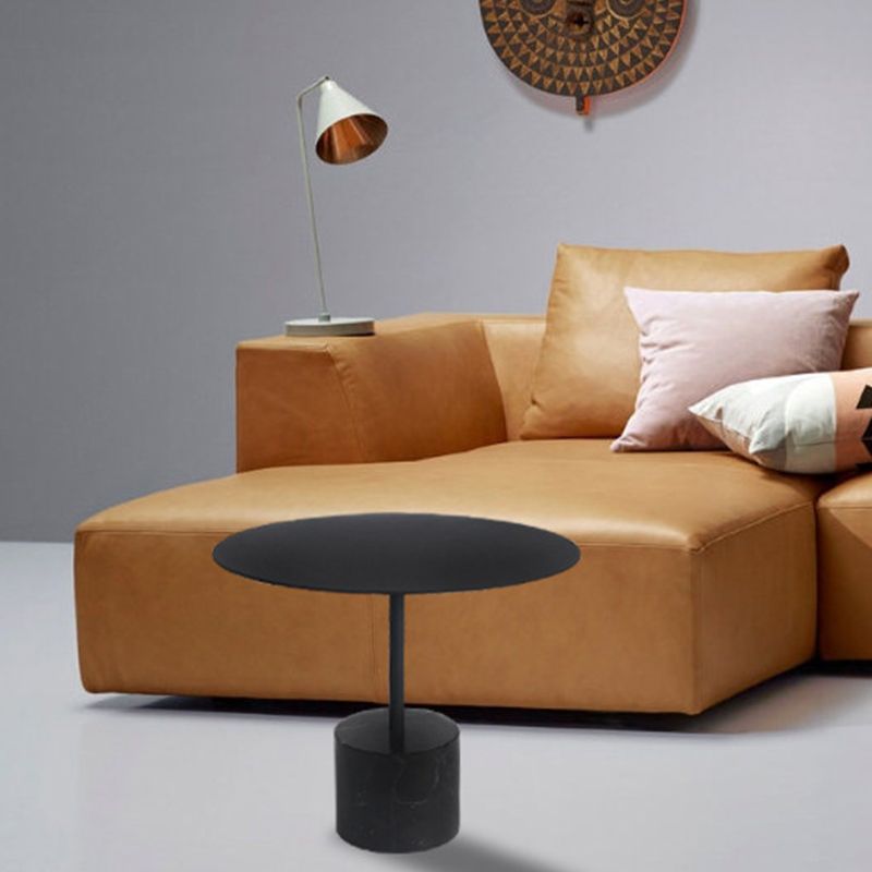 Modern Round Pedestal Side Table Metal and Marble Side End Table