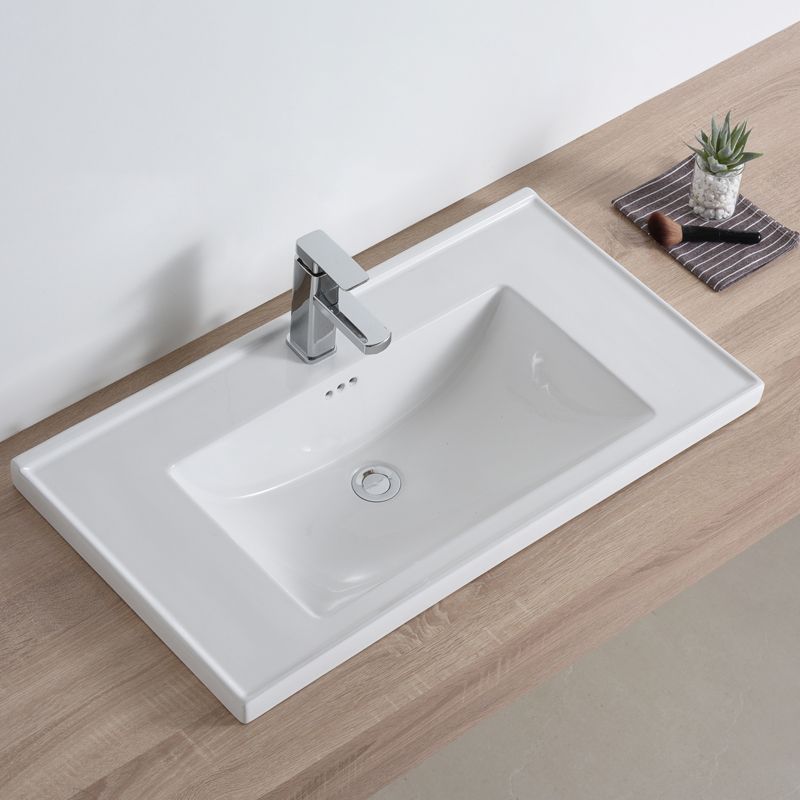 Modern Bathroom Sink Porcelain Rectangular Drop-in Bathroom Sink with Pop-Up Drain