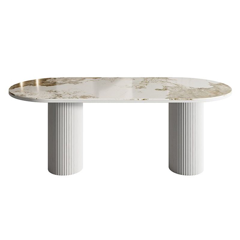 Stone Top Dining Table Contemporary Dining Table with Double Pedestal