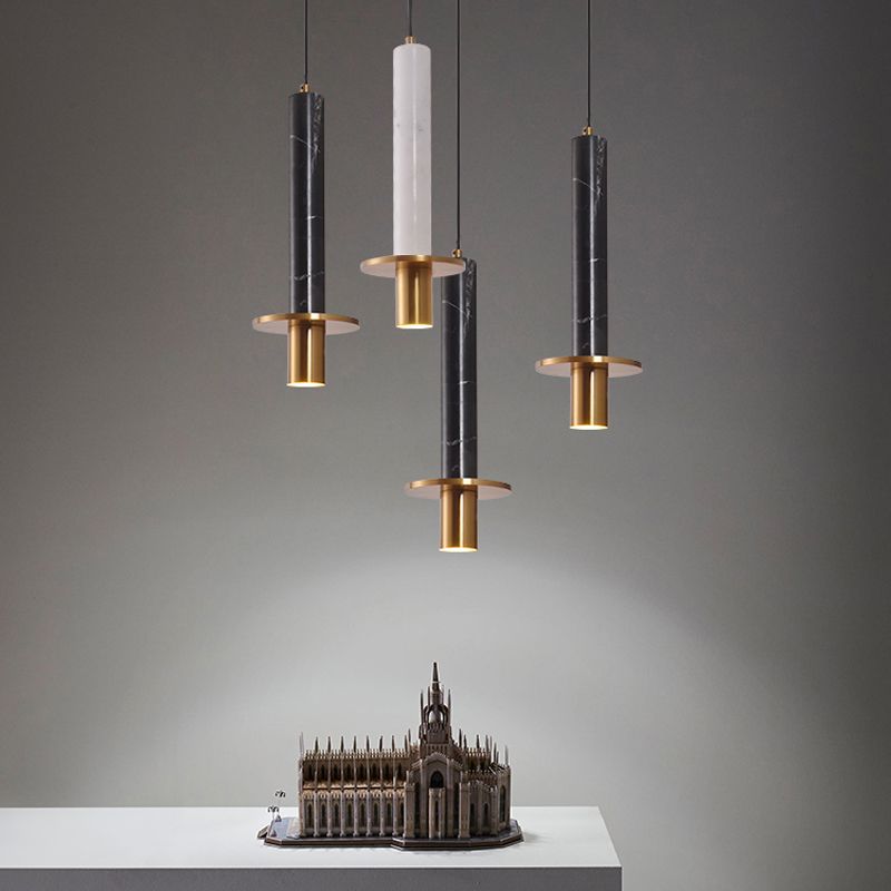 Sword Pendant Ceiling Light Designer Marble Dining Room LED Hanging Lamp in Black/White/Beige and Brass