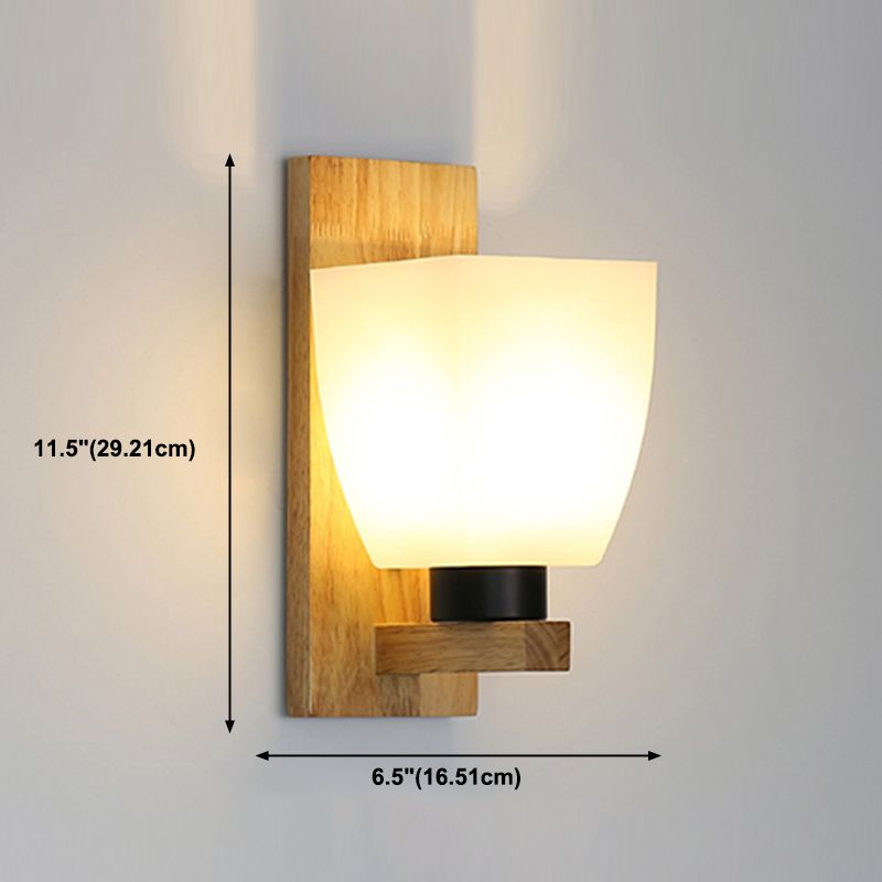 Wood Geometric Wall Light Nordic White 11.5" Wide Wall Sconce for Living Room