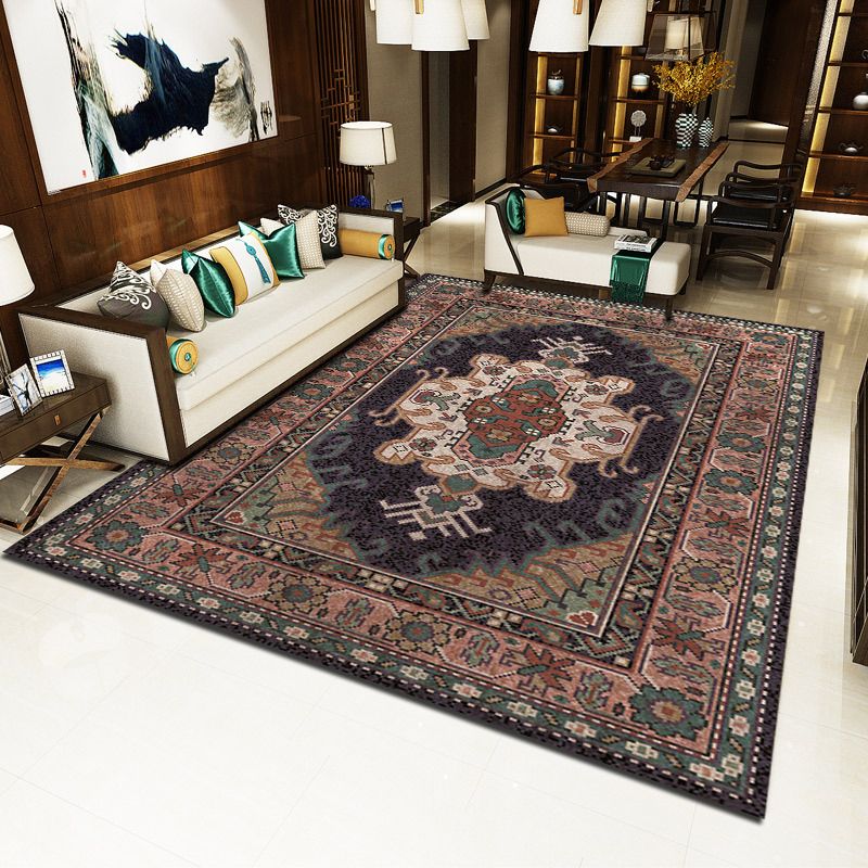 Orange Traditional Rug Polyester Graphic Area Rug Non-Slip Backing Rug for Home Decor
