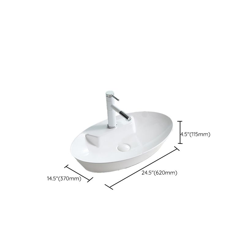 Contemporary Trough Sink Porcelain Trough Bathroom Sink with Faucet Included