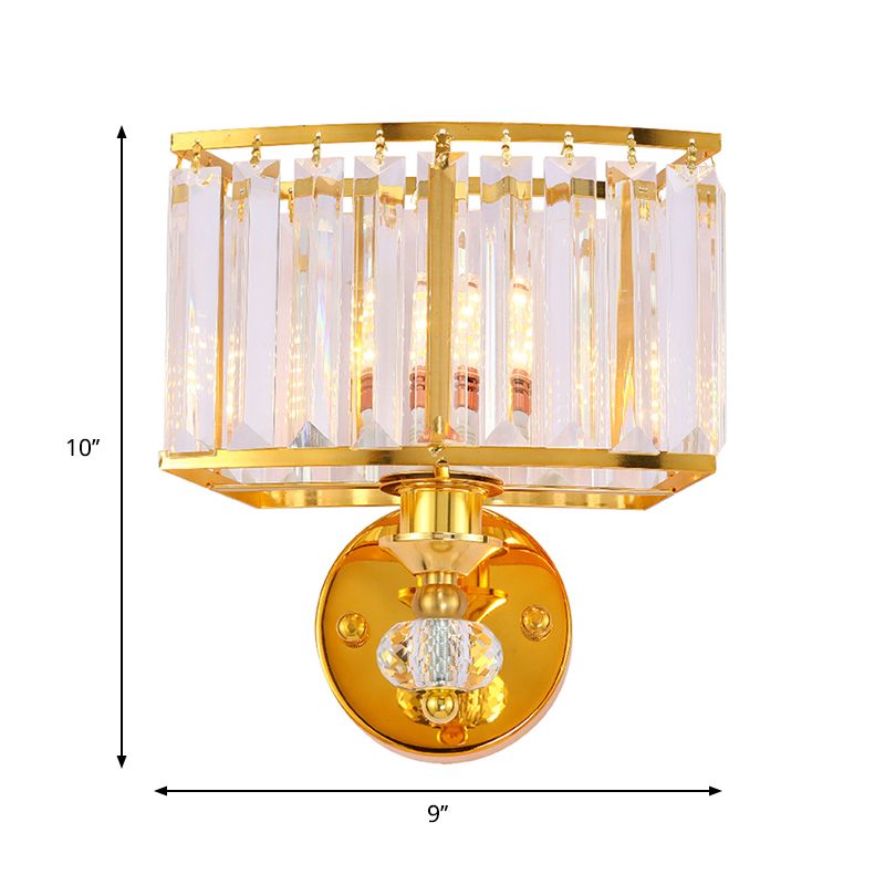 Rectangular Hallway Sconce Light Metal 1 Head Modern Style Golden Wall Lighting with Clear Crystal Block Accent