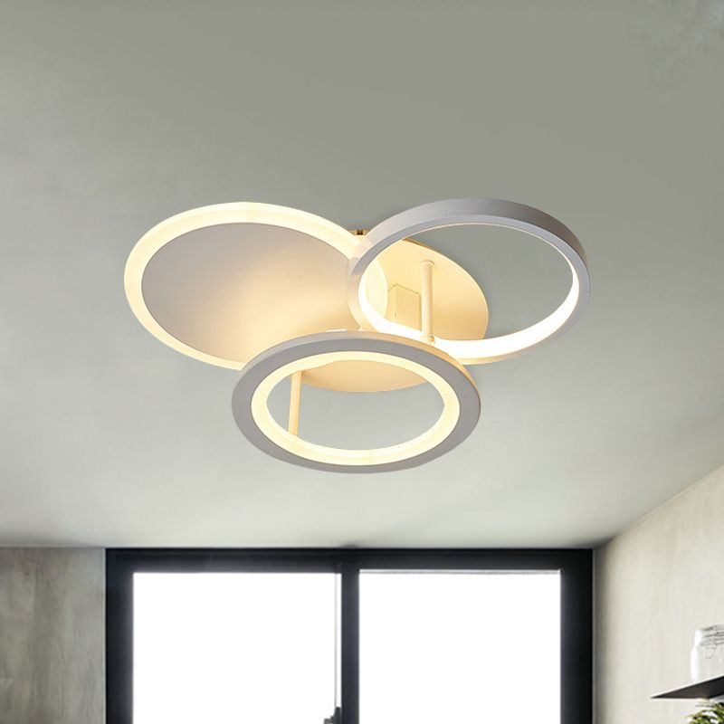 16"/19.5" W Metal Circular Semi Flush Mount Simplicity LED White Flush Ceiling Light for Bedroom, White/Warm Light
