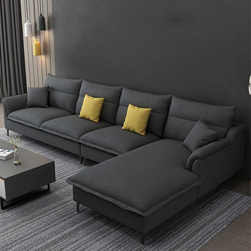 Pillow Top Arm Sectional 4-seater Fabric L-shape Sectional with Pillows