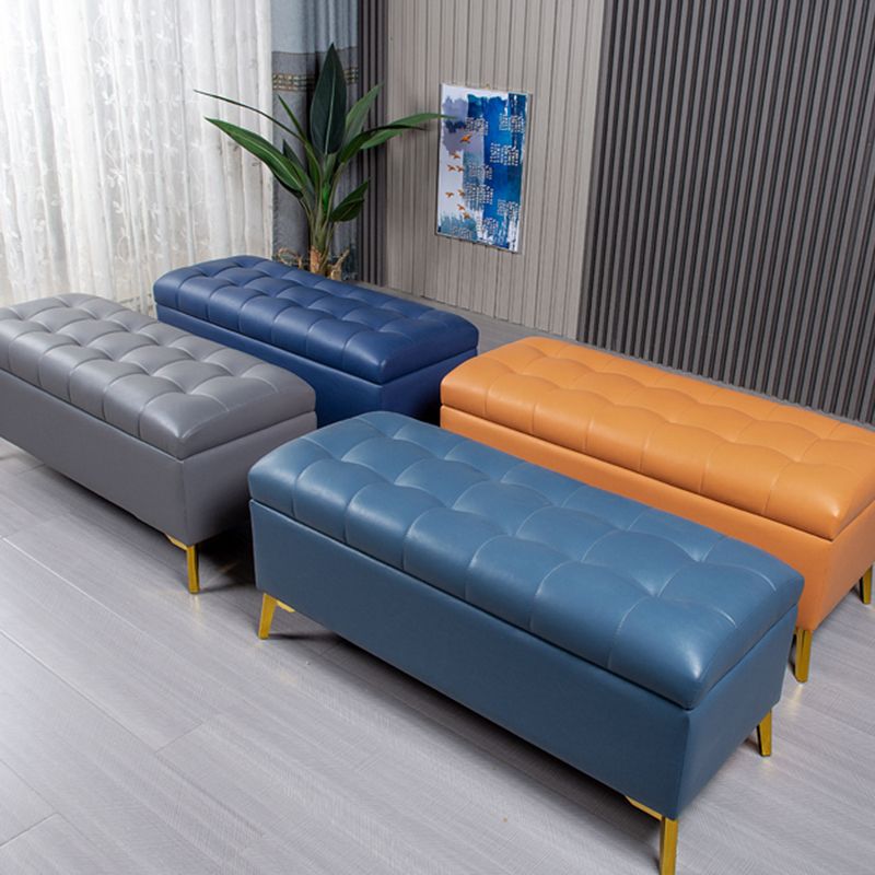 Glam Pouf Ottoman PU Leather Upholstered Solid Color Tufted Square Ottoman with Storage