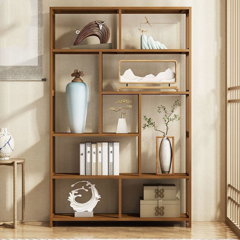 Contemporary Brown Etagere Book Shelf Open Vertical Bookshelf with Drawers