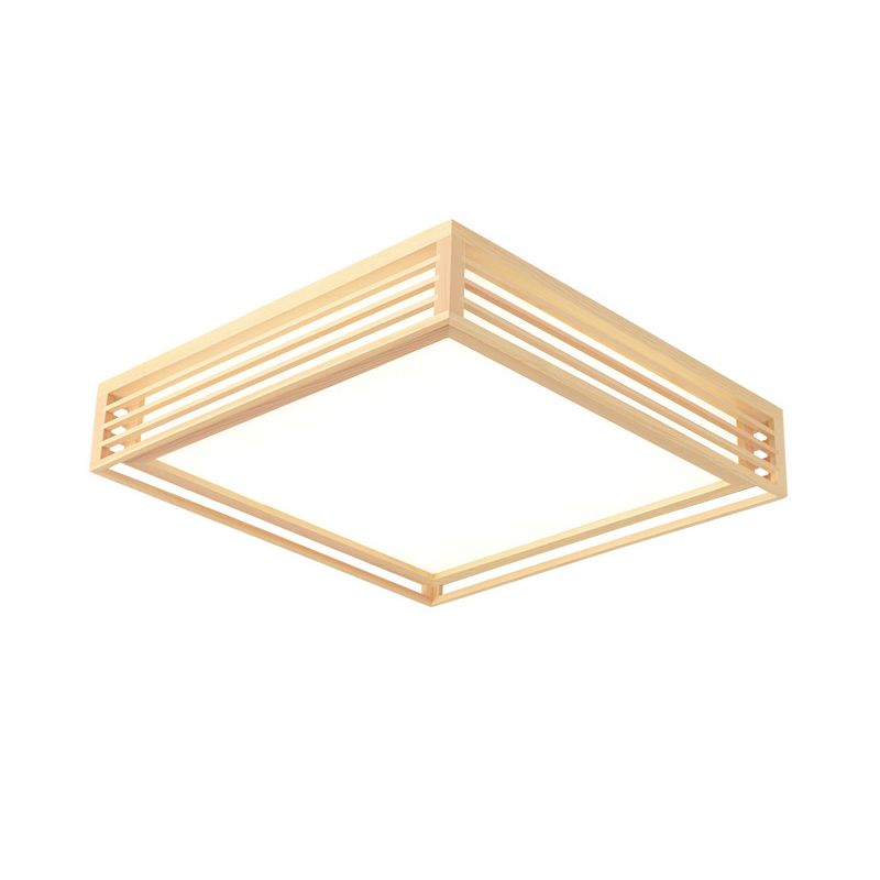 Wood Square Flush Ceiling Light Japanese Flush Mount Lighting Fixture for Bedroom