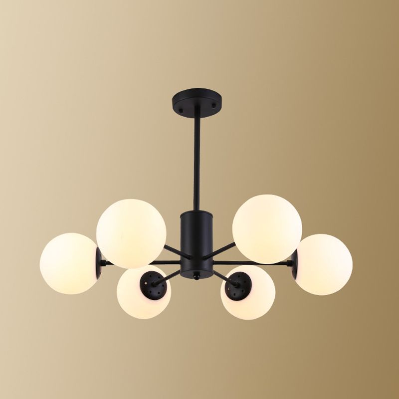 Black Wrought Iron Glass Orb Chandelier Multi Lights Nordic Style Pendant Light for Dining Room