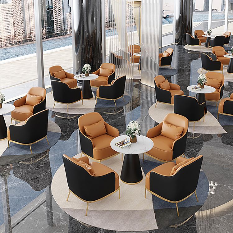 32.67" High Faux Leather Arm Chair Recessed Arms Accent Chair with Basic Four Leg