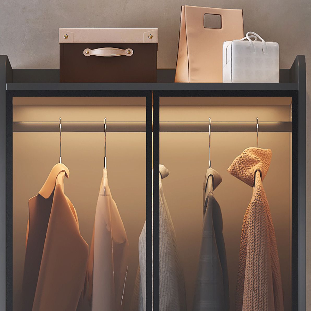 Freestanding Wood Frame Wardrobe Armoire Modern Wardrobe with Tempered Glass Doors