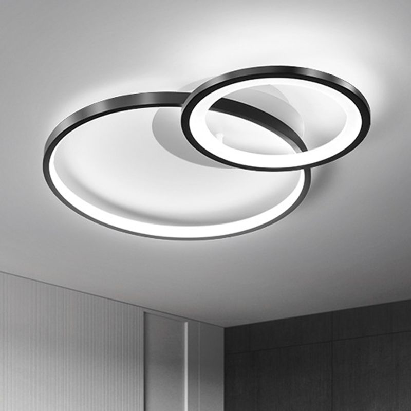 16"/19.5" Wide Ring Ceiling Mount Lamp Minimal Iron Bedroom LED Flush Mount in Warm/White Light, Black