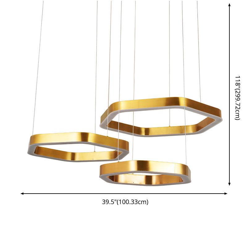 Luce a sospensione a LED geometrica oro nella luce del soffitto in acciaio inossidabile in stile moderno per lobby