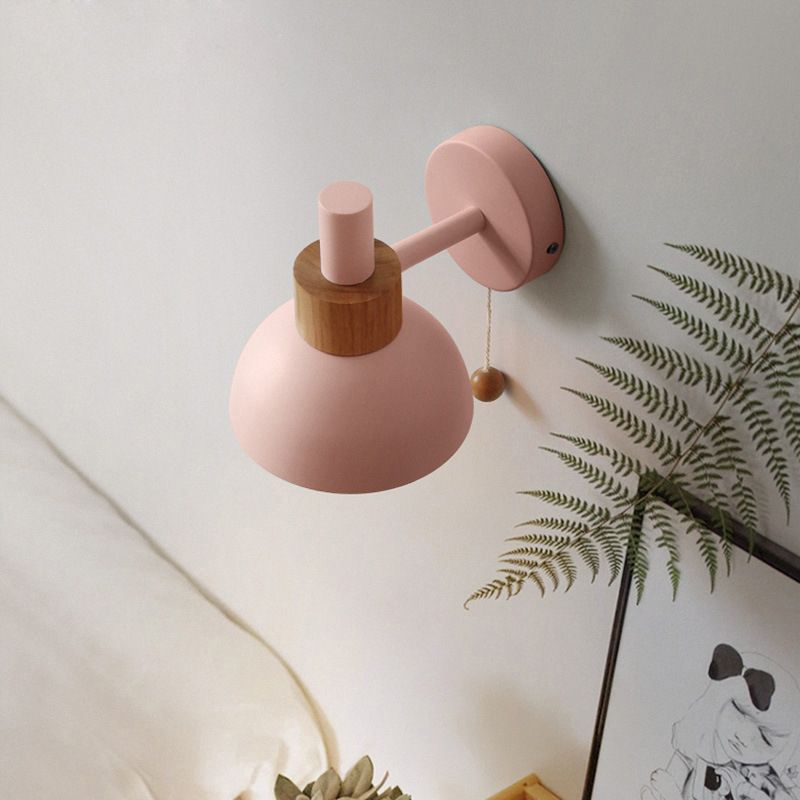 Minimalist Wall Sconce Torchlight Shaped with Pull Switch and Dome Metal Shade Indoor for Bedroom Bathroom Lighting