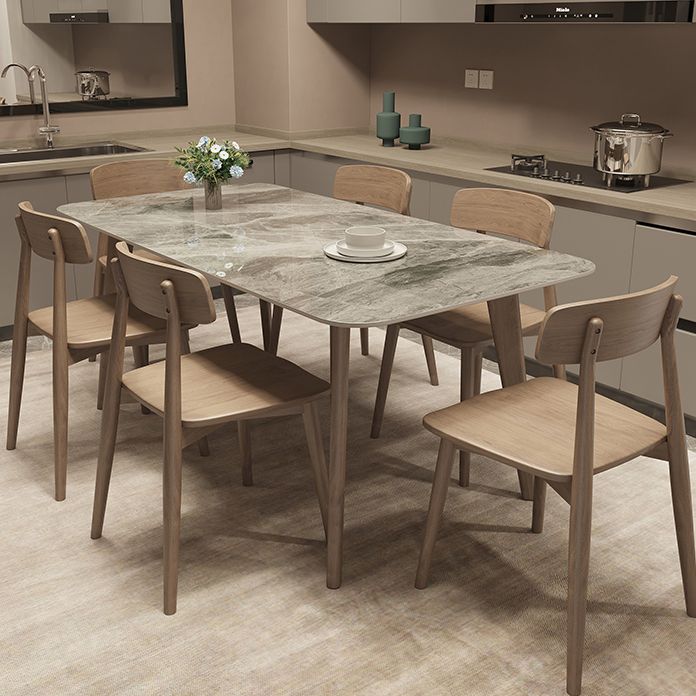 Medieval Modern Sintered Stone Top Dining Table Rectangle Table with Wooden 4 Legs
