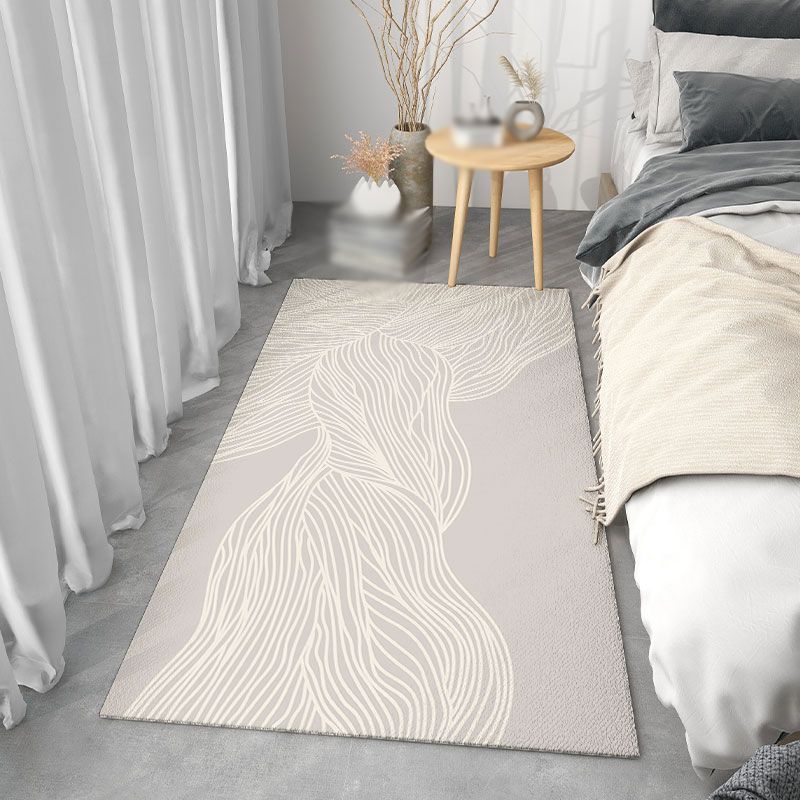 Beige Modern Carpet Polyester Stripe Pattern Area Rug Easy Care Area Rug for Bedroom