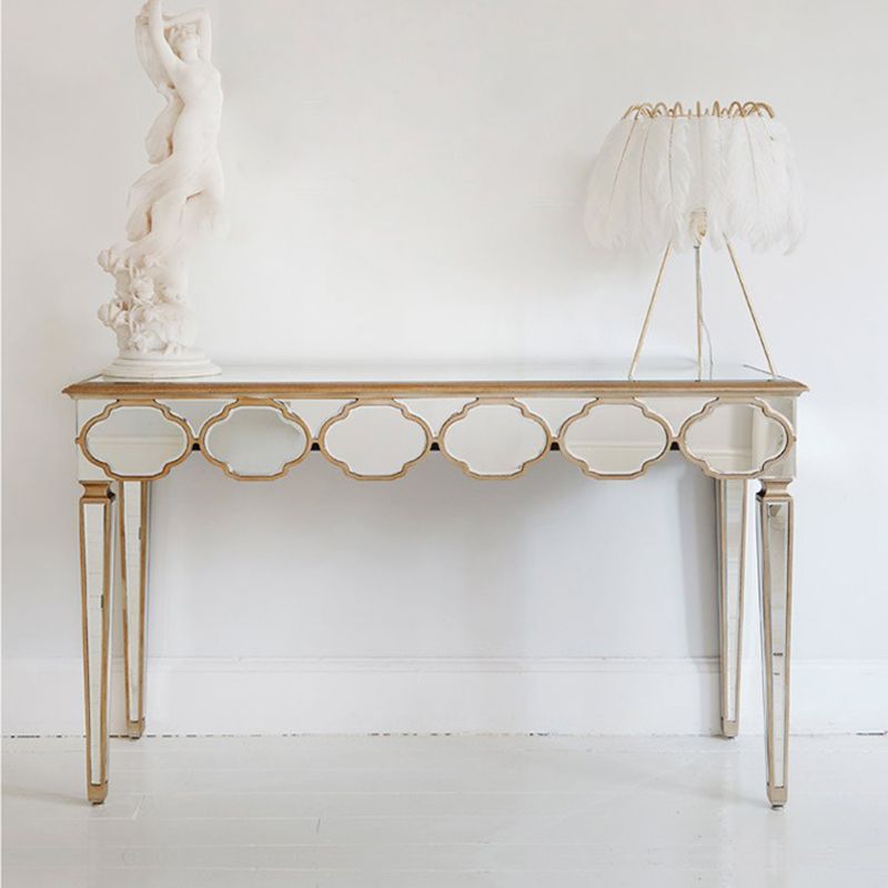 Sliver Makeup Counter 16.53" Wide Mirrored Vanity Tables with Solid Wood Leg