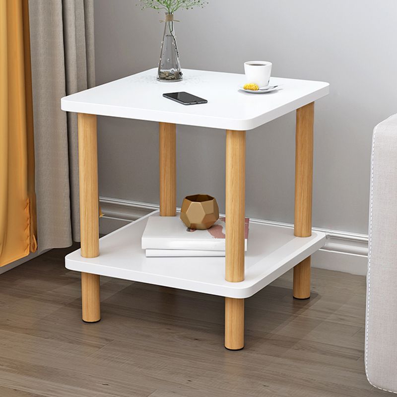 Scandinavian Style Wooden Side Table Double Tier End Table Concrete Sofa Side Accent Table