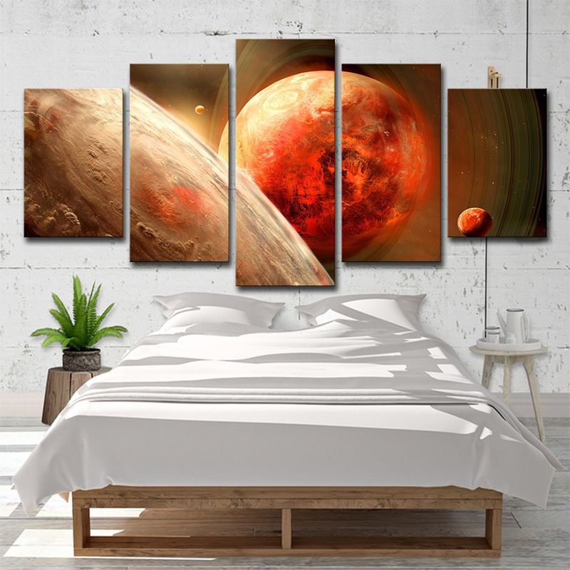 Orange Space Planets Art Print Multi-Piece Science Fiction Dining Room Wall Decor
