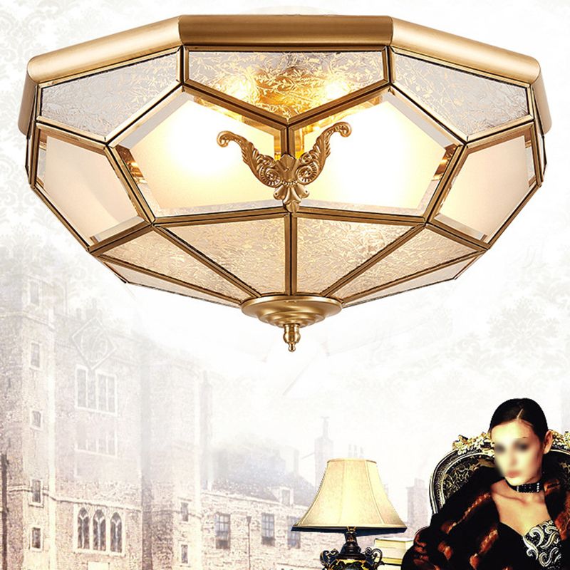 Plafonnier en laiton et verre givré, plafonnier en cuivre de Style rétro colonial pour le salon