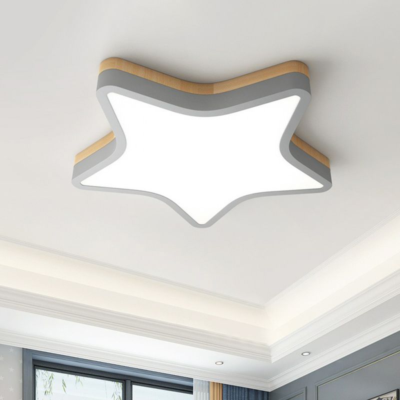 Nordic Star Shaped Flush Ceiling Light Wooden Kids Bedroom LED Flush Mount Lighting Fixture