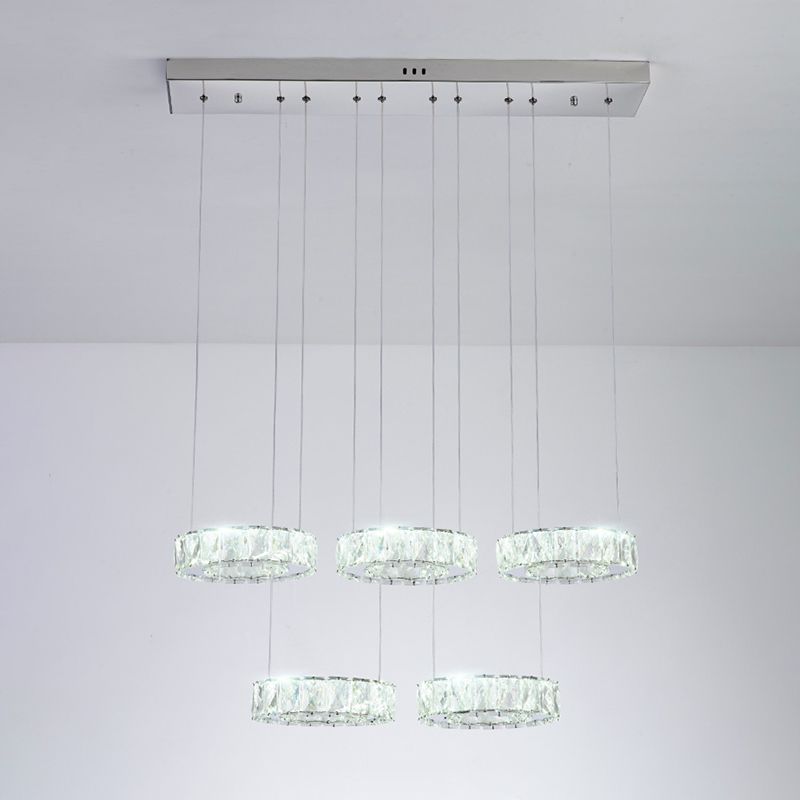 Crystal Circle Hanging Light Contemporary Kitchen Island Lighting for Dining Room