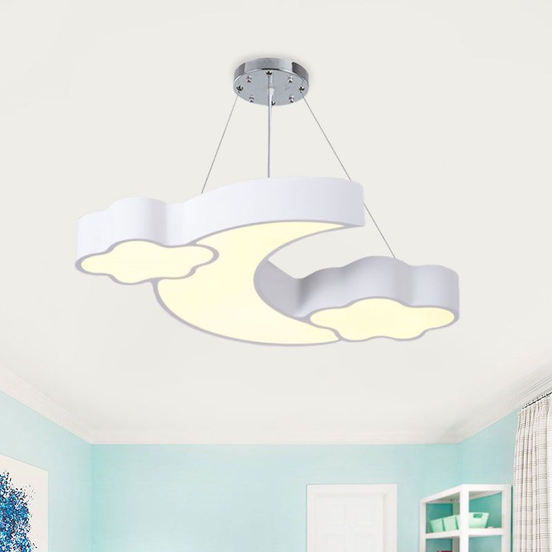 Acrylic Cloud and Moon Ceiling Pendant Modern White/Pink/Blue LED Hanging Chandelier in Warm/White Light