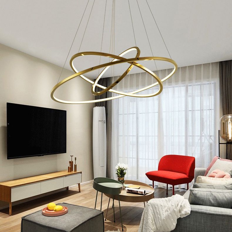 Multi-Layer Living Room Pendant Chandelier Metal LED Modern Hanging Light Kit in Gold