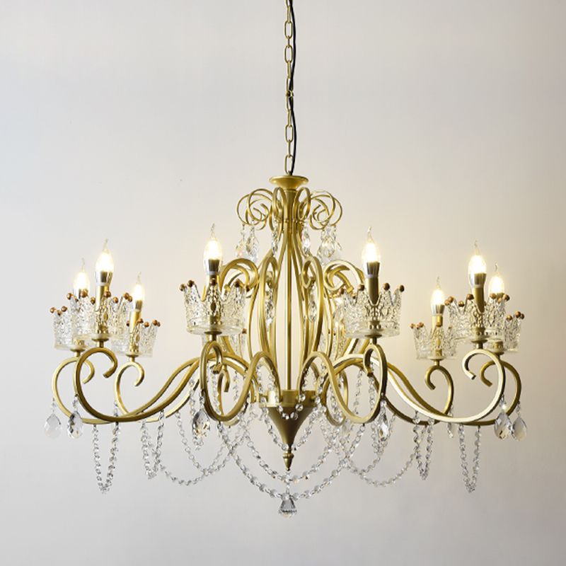 Traditional Crown Chandelier Lighting Crystal Pendant Light with Metallic Candlestick