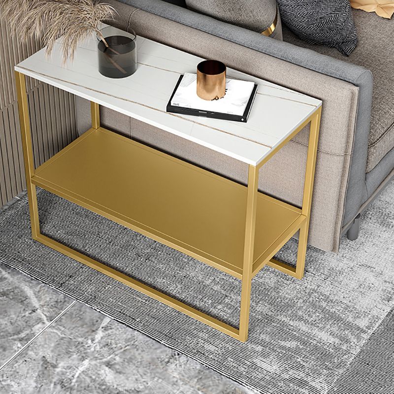 Contemporary Sled End Table Slate Top Rectangular Side Table, 21.7" Tall