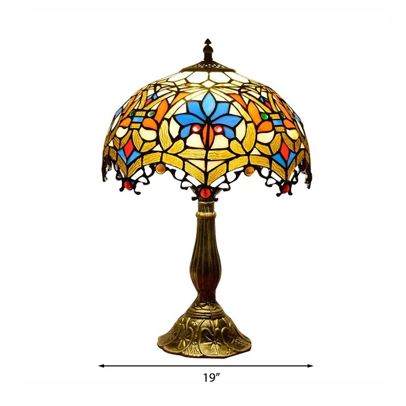 Rustic Parrot Table Lamp with Rose 1 Light Stained Glass Table Lighting in Brass/Copper for Bedroom