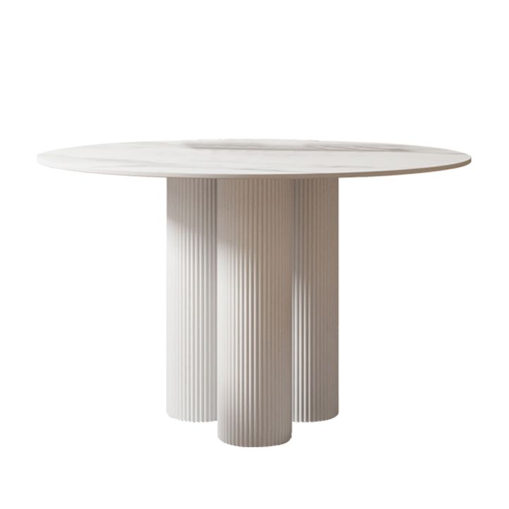Round Standard Height Dining Table Modern Stone and Metal White Dinette Table