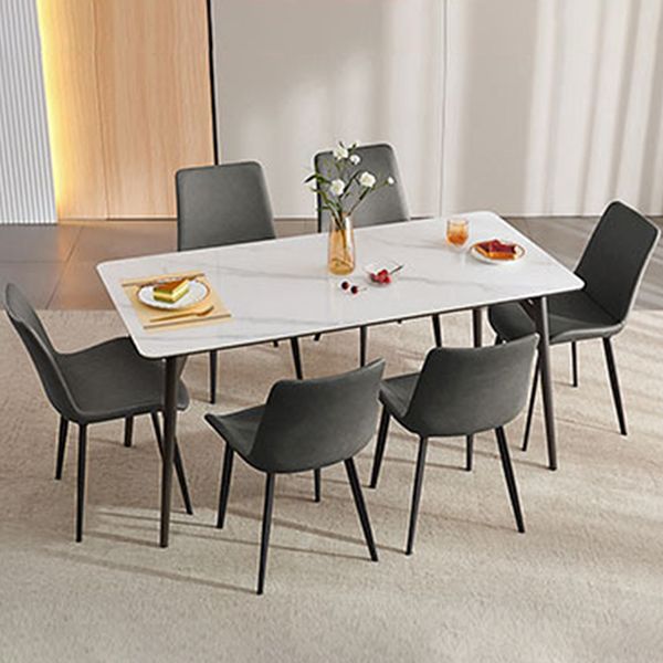 Contemporary Rectangular White Stone Top Dining Table with Legs