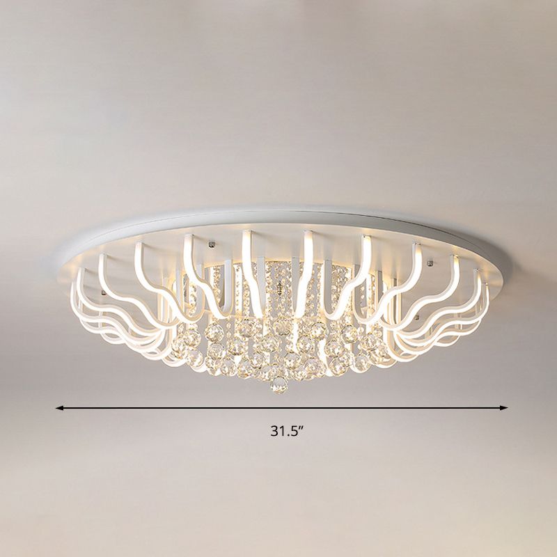 Gebogen Acryl Flush Mount Lamp Eenvoudige 27"/31.5" W LED Woonkamer Plafond Montage Fixture in Wit, Warm/Wit Licht