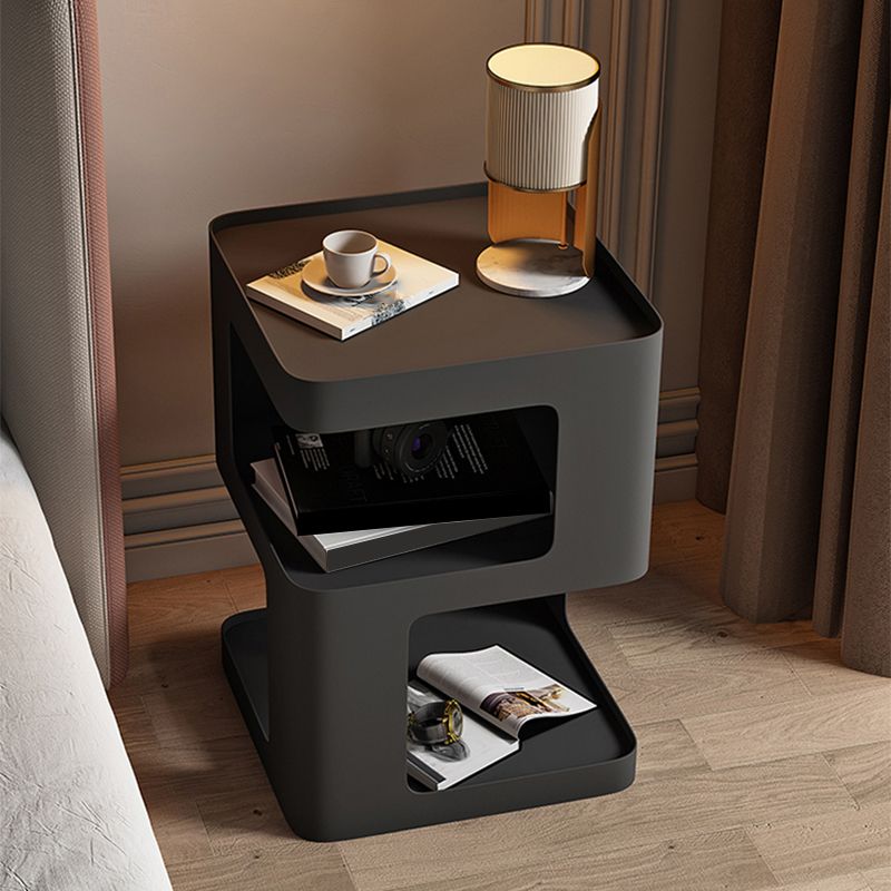 Modernistic Side End Snack Table with Metal Shelves Bedroom Side Table