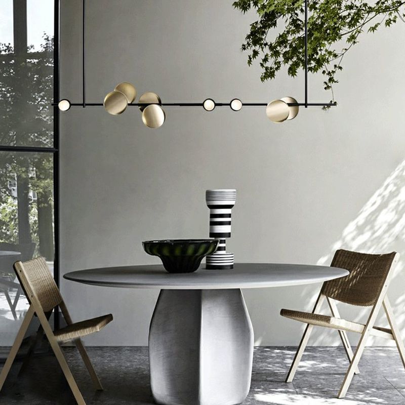 Modern Island Lamp 9-Head Linear Restaurant Pendant Light with Round Metal Shade