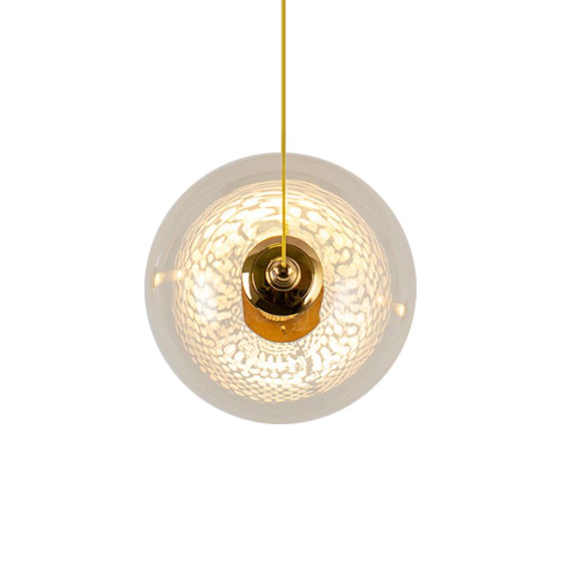 Gold Globe Ceiling Pendant Light Modern 1/3-Head Clear Glass Suspension Lighting with Mesh Tube Inside