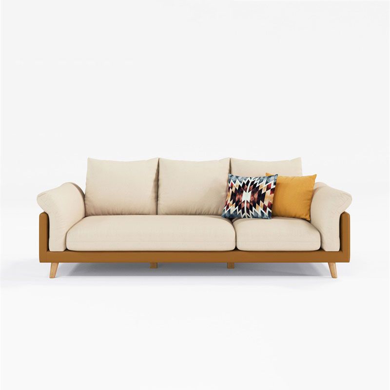 Contemporary Linen Standard Sofa Pillow Top Arm Settee in Beige and Grey