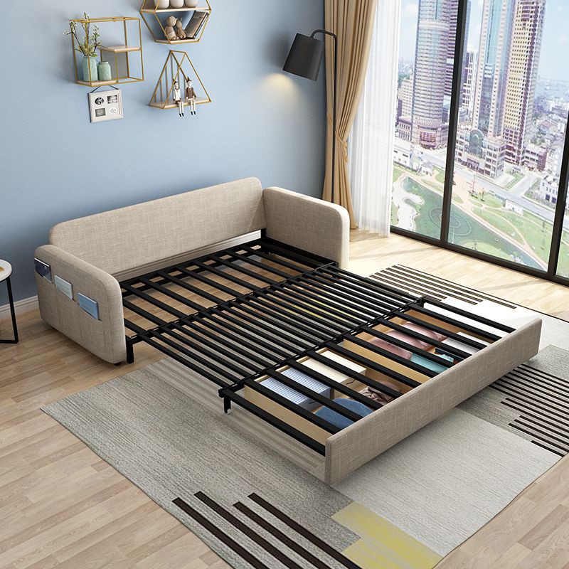 Contemporary Cotton Blend Square Arm Sofa Bed with Pillows in Brown