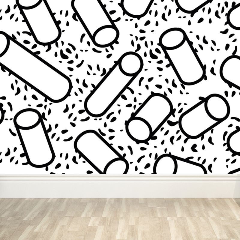 Contemporary Geometrical Wallpaper Mural Black and White Washable Wall Decor for Room