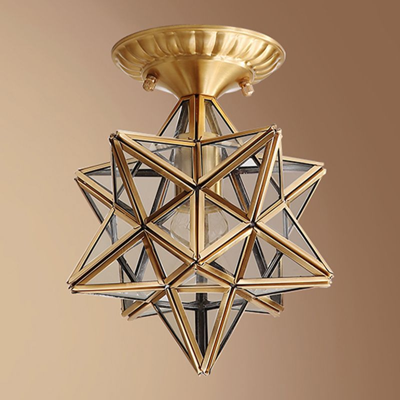 Glass Gold Ceiling Mounted Light Star Shape Vintage Style Ceiling Flush Mount