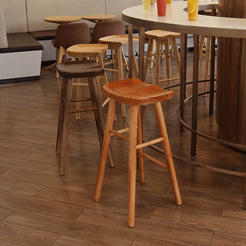 Modern Solid Wood Dining Stool Backless Contoured Seat Bar and Counter Stool