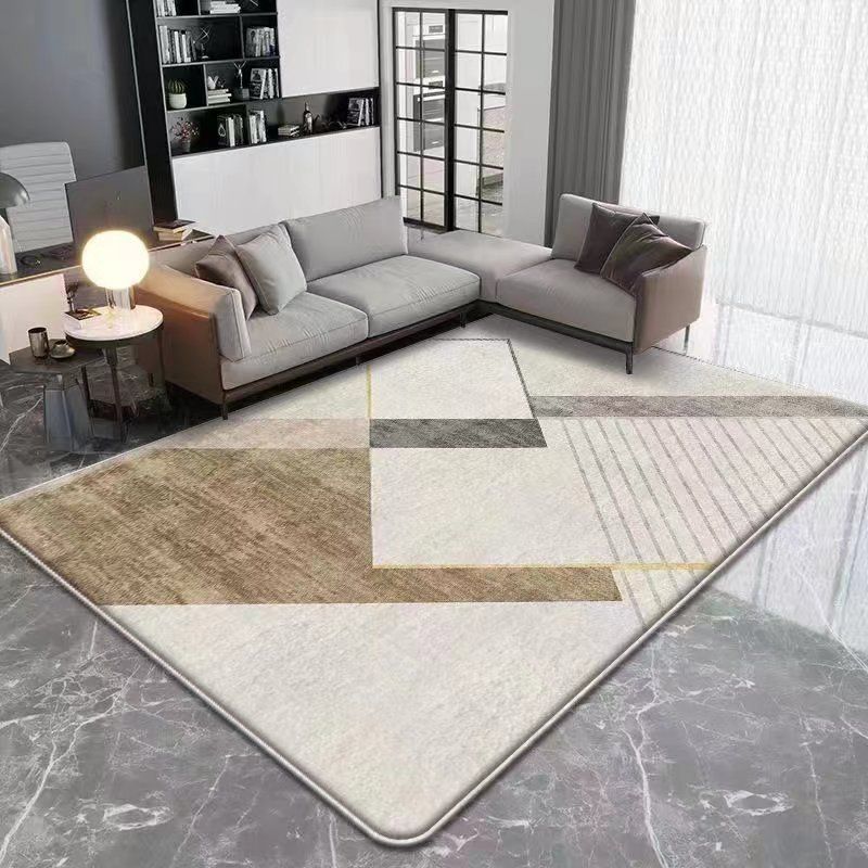 Dark Beige Modern Rug Polyester Geometric Rug Washable Rug for Drawing Room