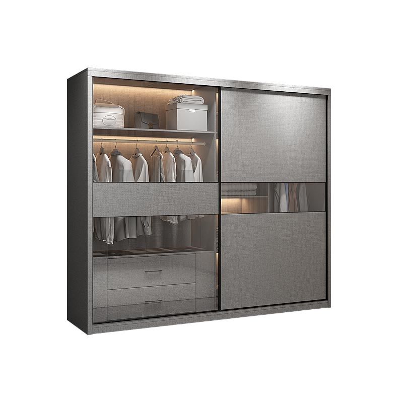 Modern Style Glass Wardrobe Gray Colour Soft Close Drawer Wardrobe Closet
